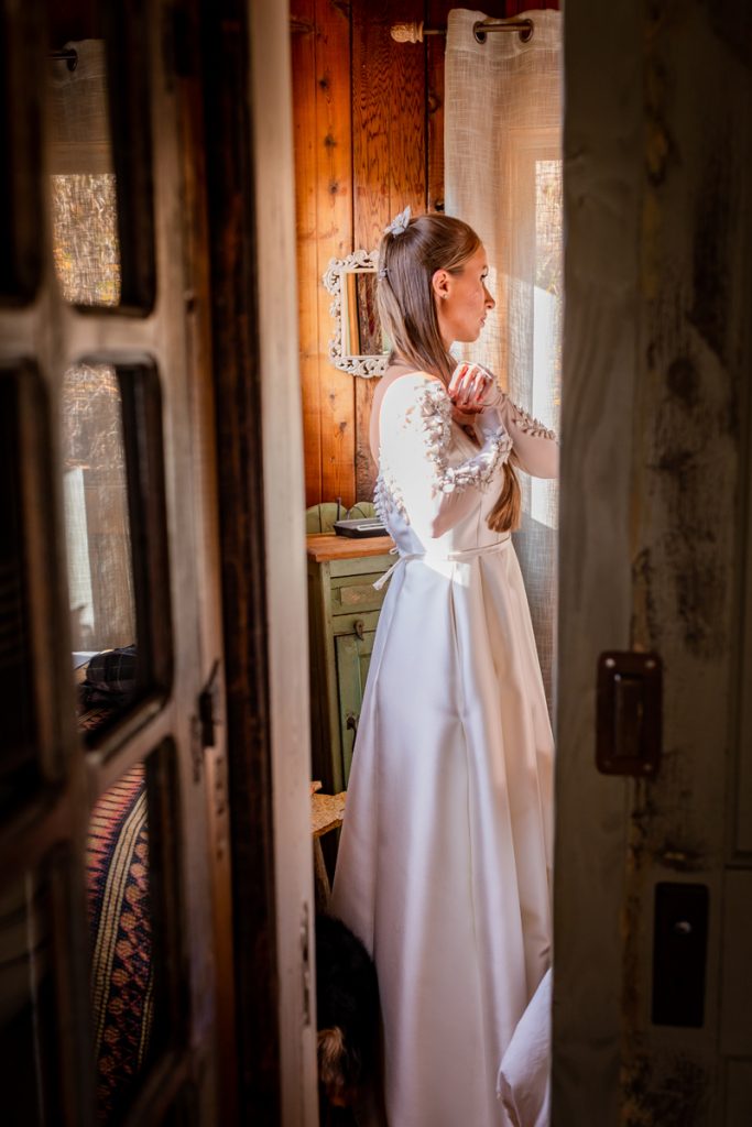Elopement Photography, a woman gets ready for her wedding day